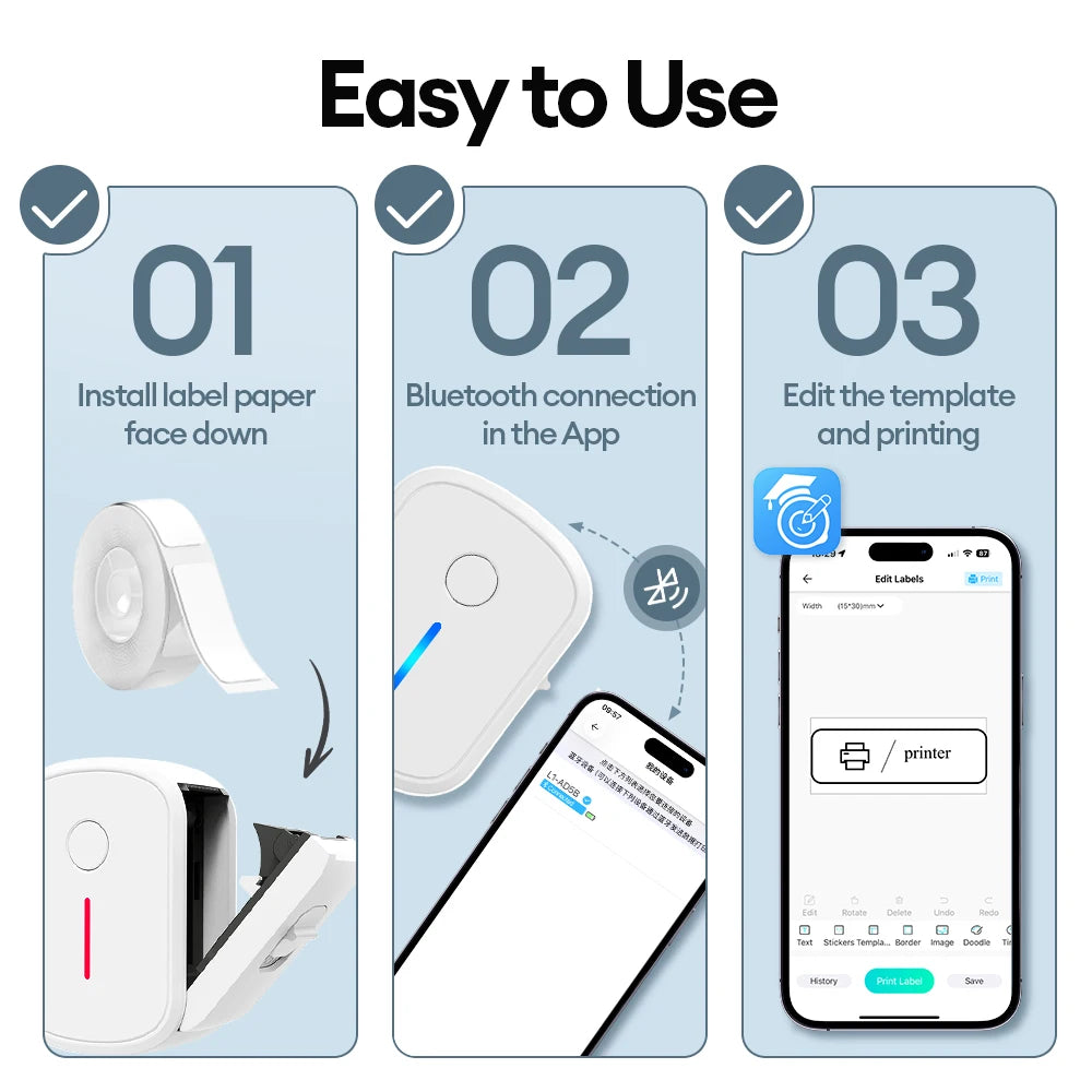 Mini Portable Label Printer Bluetooth Inkless Self-adhesive Thermal Label Printer For Home Office Adhesive Sticker Mini Labeller