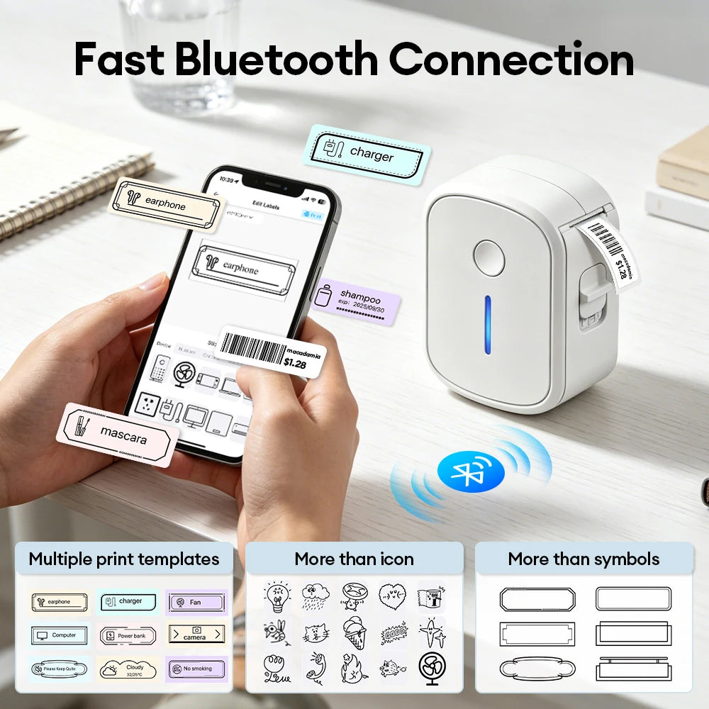 Mini Portable Label Printer Bluetooth Inkless Self-adhesive Thermal Label Printer For Home Office Adhesive Sticker Mini Labeller